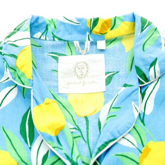 Printfresh Athropologie Lemon Zest Blue Yellow Button Up Sleep Shirt Womens S - Picture 6 of 8